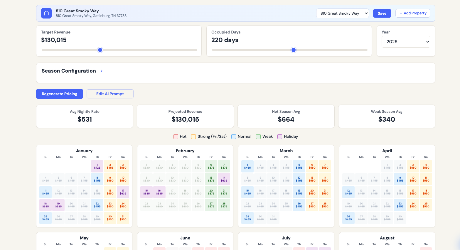 Dynamic pricing calendar